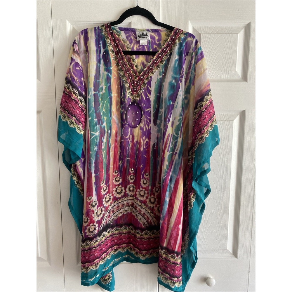 Metropolitan Womens One Size V Neck Sheer Oversized Top‎ Boho Free Spirit Color